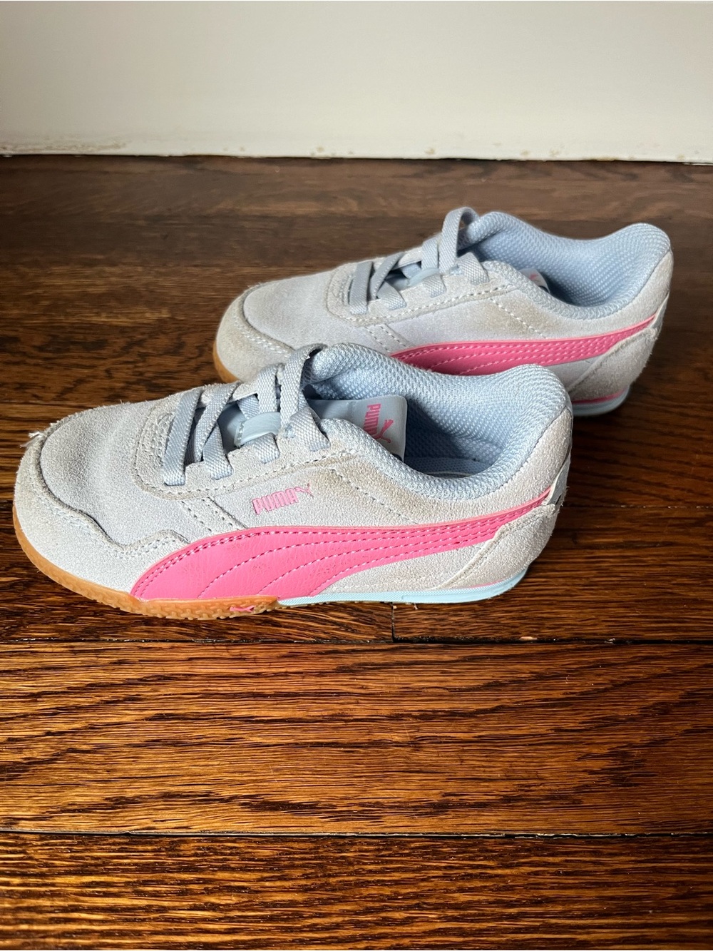 Puma Toddler Girls Suede Bungee Sneakers, Light Blue/Pink Stripe - Size 9